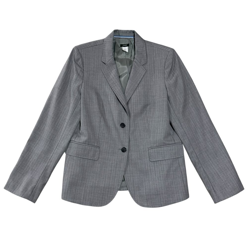 J.Crew Women's Size 14 Blazer Jacket Gray‎ Grid Wool Classic Fit Office Academia